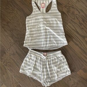 Anthropologie pajama set. Gray and white stripes. Size M